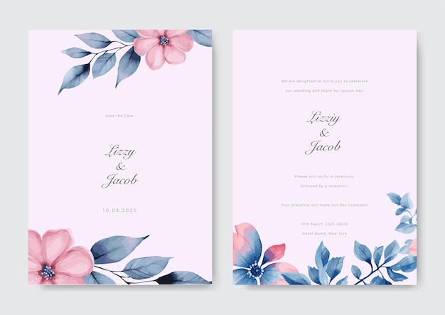 Vector modern wedding invitation card with beautiful flowers