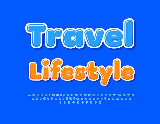 Vector moderne banner Travel Lifestyle Creatieve blauwe lettertype Set van artistieke alfabet letters en cijfers