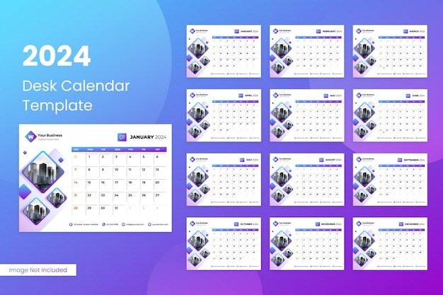 Vector moderne bureaukalender 2024 sjabloonontwerp voor zakelijke stijl