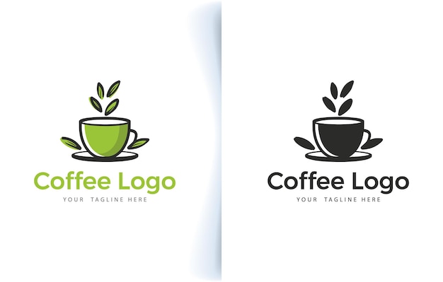 Vector moderne koffiekopje bonen en koffieshop logo met label