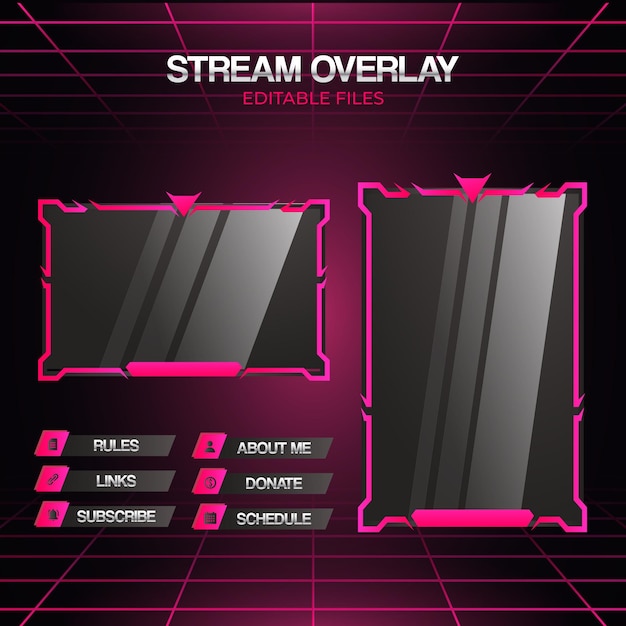 Vector moderne roze overlay stream set sjabloon voor gaming streamer