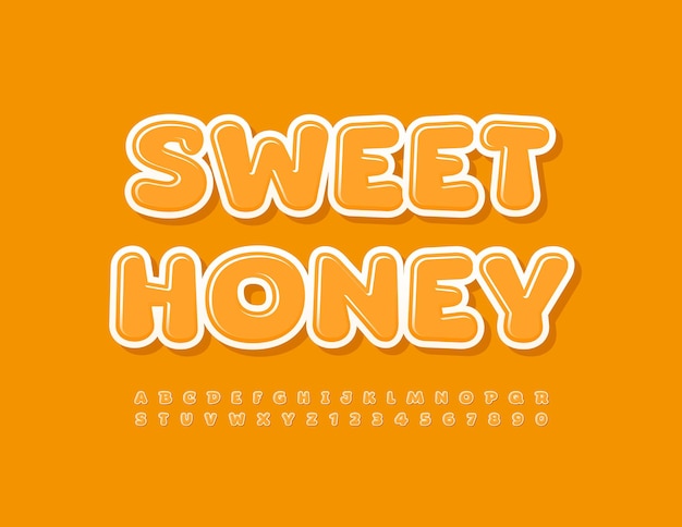 Vector moderne teken zoete honing grappige glanzende lettertype artistieke Alfabetletters en cijfers set