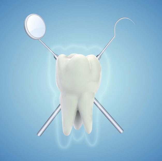 Vector molaire tand schoonheid en gezondheid tandreiniging en persoonlijke verzorger tools