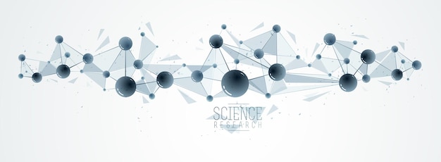 Vector molecules scientific chemistry and physics theme vector abstract background, micro and nano science and technology theme, atoms and microscopic particles.