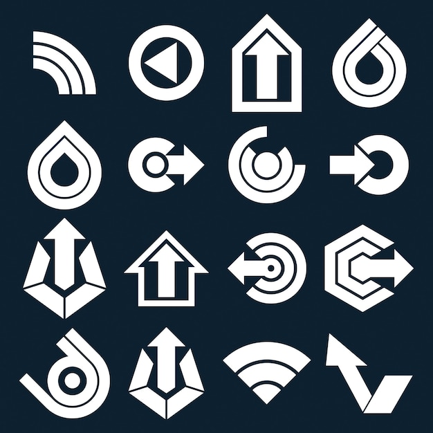 Vector monochrome flat business and corporate graphic symbols collection. Set of arrows and different simple design elements.