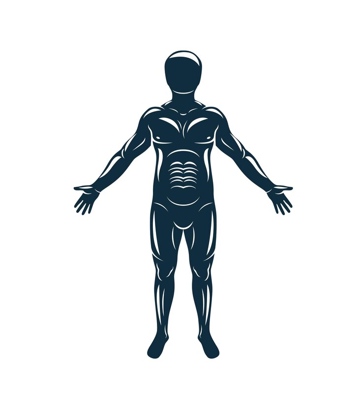 Vector vector monochrome illustration of athletic man, anthropocentrism concept.
