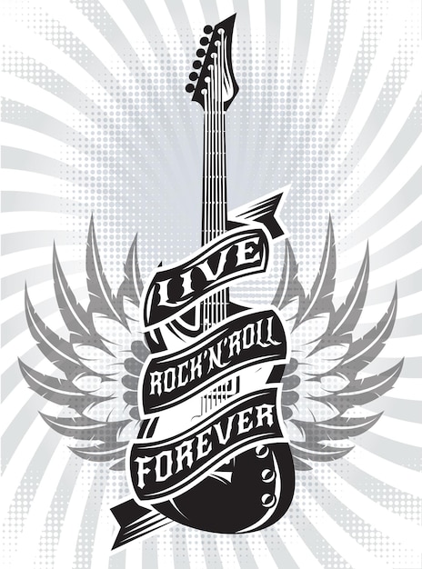 Vector vector monochrome illustration with guitar tape and text