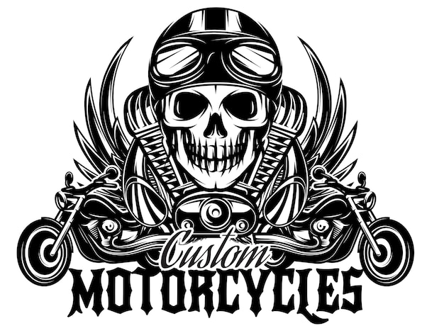 Vector vector monochrome image with skulls motorcycles wings engine