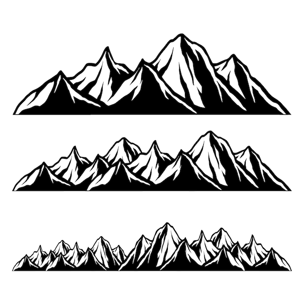 vector monochrome mountains set