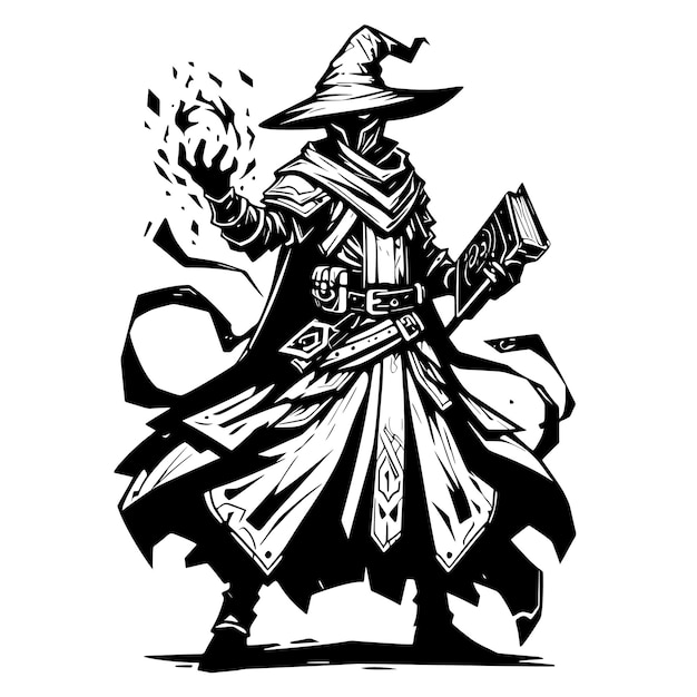 Vector monochrome rpg wizard characters