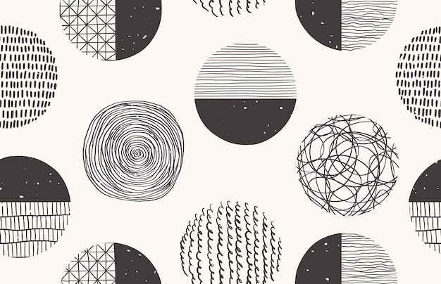 ベクトル インク鉛筆ブラシで作られたベクトルモノクロシームレス手描きパターン