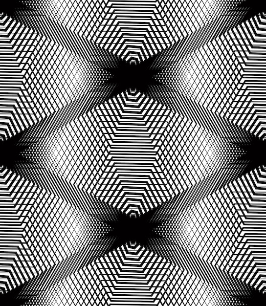 Vector vector monochrome stripy illusive endless pattern, art continuous geometric background with graphic lines and geometric figures. kaleidoscope illustration.