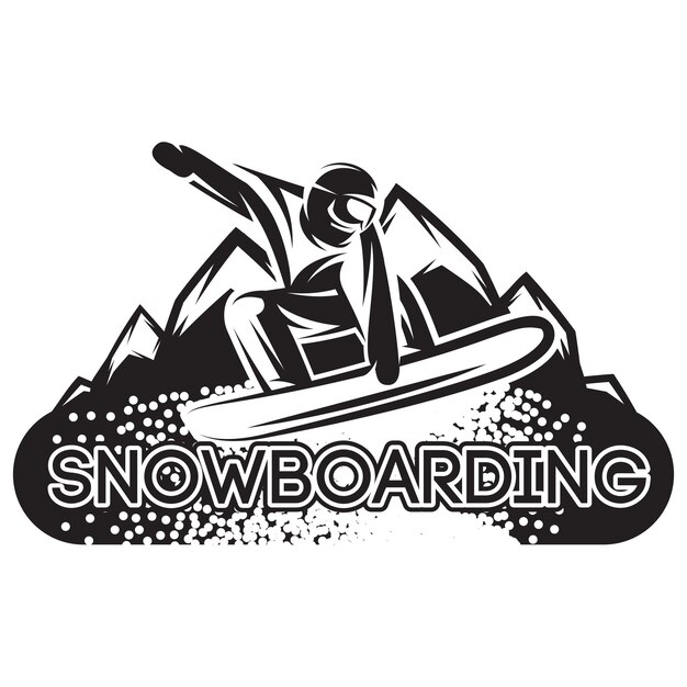 Vector monochrome template with snowboarder in a jump