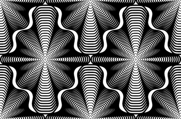 Vector monochroom gestreept eindeloos patroon, kunst continue geometrische achtergrond met grafische lijnen.