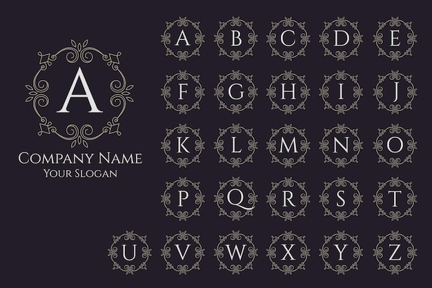 Logo stile elegante monogramma vettoriale lettera iniziale logo monogramma ornamento di lusso set iniziale dorata