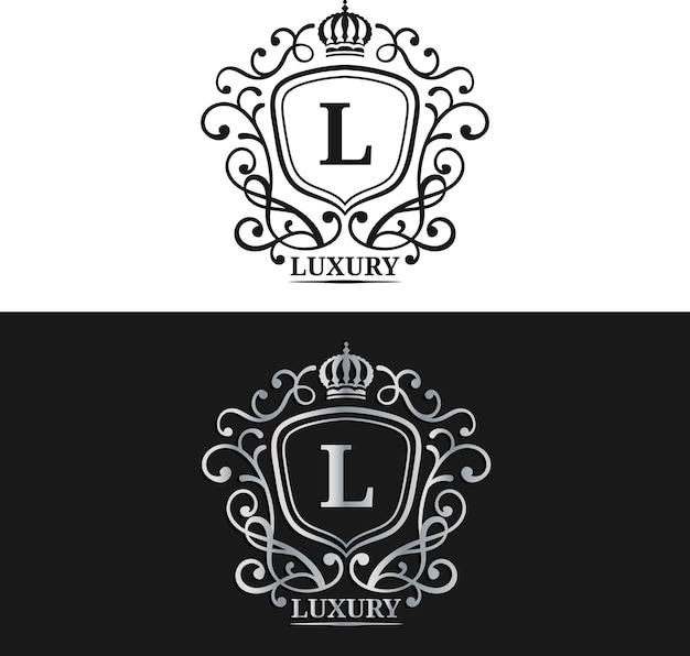 Modello con logo monogramma vettoriale design di lettere di lusso grazioso carattere vintage con illustrazione della corona utilizzato per biglietti da visita di invito di gioielli boutique ristorante dell'hotel ecc