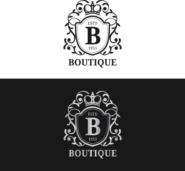 Vector monogram logo template Luxury letter design Graceful vintage character with crown illustration Used for hotel restaurant boutique jewellery invitation business card etc