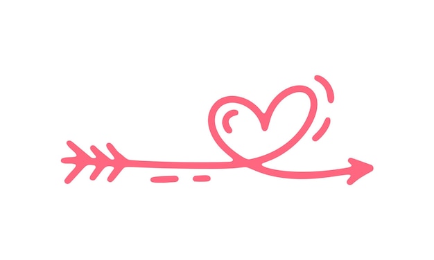 Vector monoline arrow with heart Valentines Day Hand Drawn icon Holiday sketch doodle Design