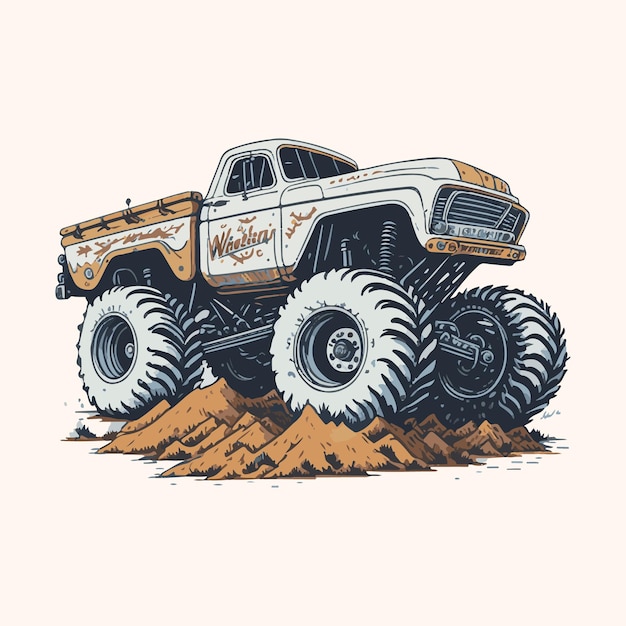 Vector monster truck illustration hand drawn cartoon monster truck illustrations monster truck