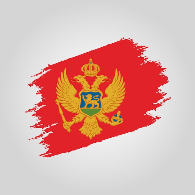 Vector Montenegrijnse vlag Penseelstreek met grunge achtergrond sjabloon