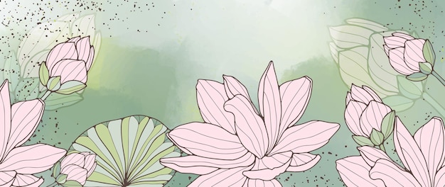 Vector mooie botanische illustratie met roze lotussen op een groene achtergrond voor wallpapers decor dekt presentaties ansichtkaarten achtergrond voor tekst