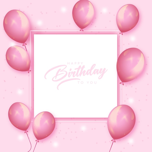 Vector mooie gelukkige verjaardagskaart ballonnen en roze foto frame vector illustratie