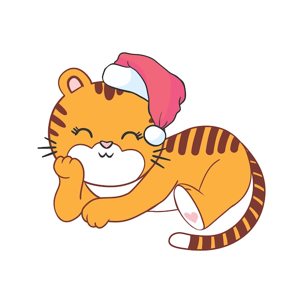 Vector mooie tijger - de kerstman met een rode hoed. Gelukkig nieuwjaar.
