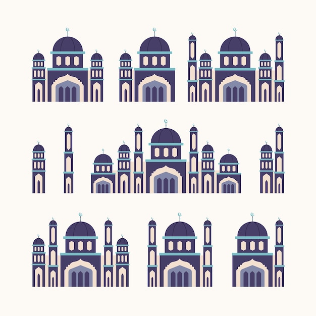 Vector mosque flat illustration isolated set collection Ramadan element