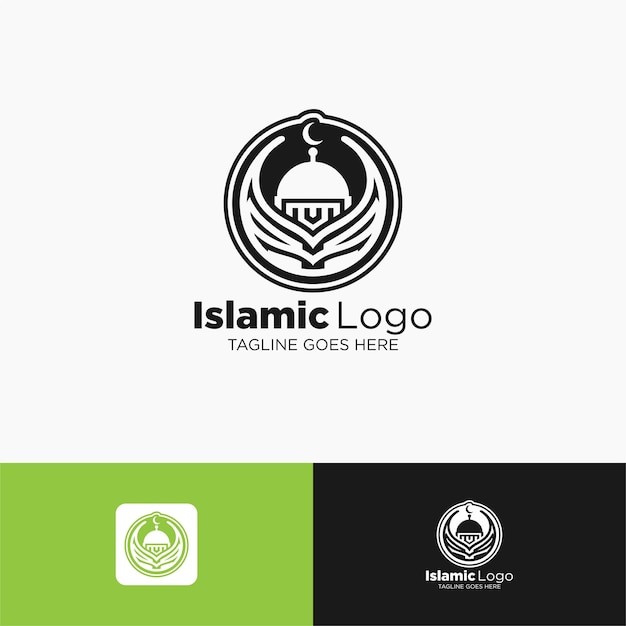 Шаблон векторного исламского логотипа мечети дизайн иллюстрации векторной иконы