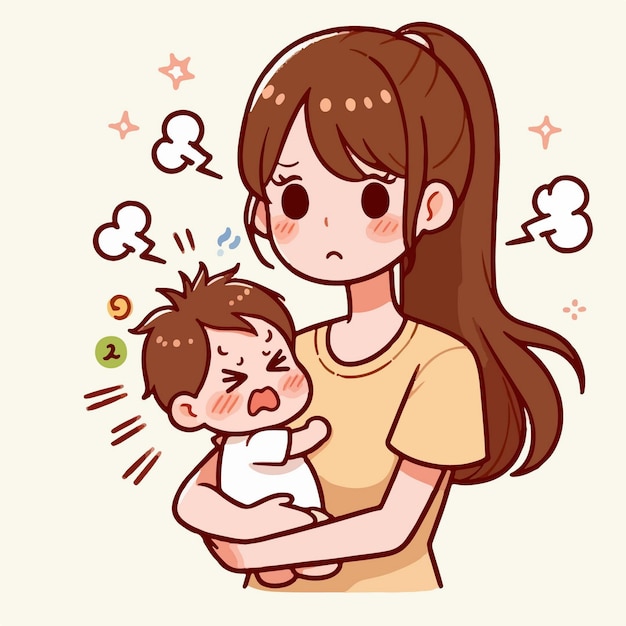 Vector vector mother holding cranky baby in arms