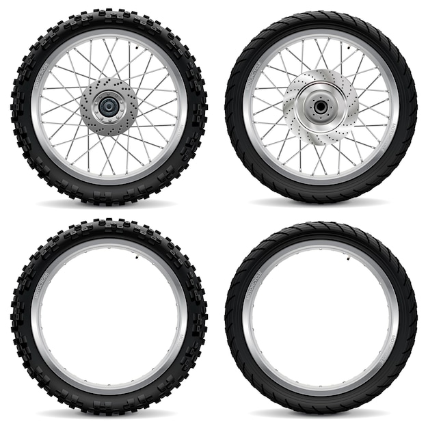 Vector vector motorcycle wheel icons isolated on white background