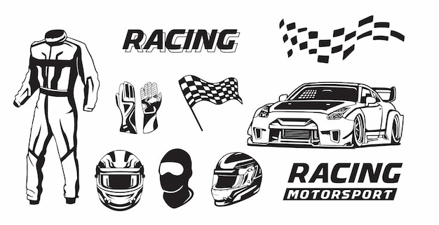 Vector vector motorsport racing design collection of clip art of racer equipment wearpacks helmets