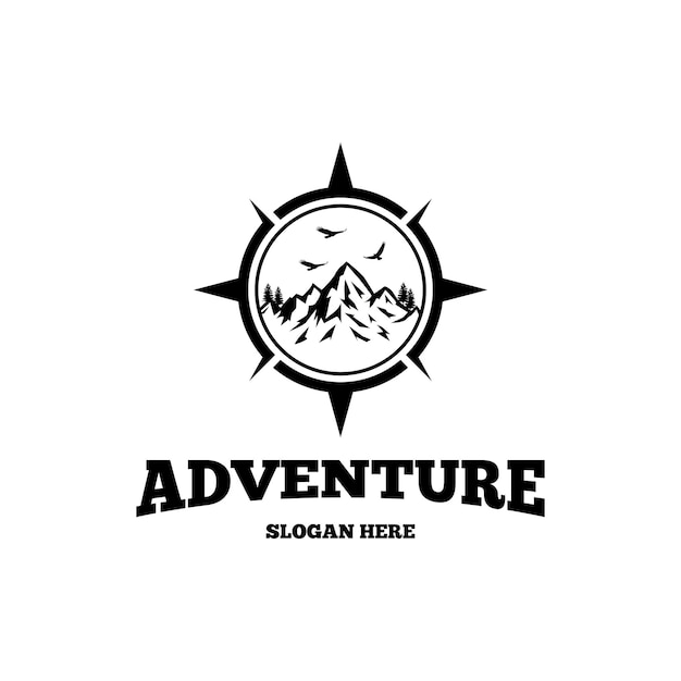 Vector vector mountain adventure vintage and compass logo design