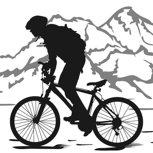 Vettore giocatore di bicicletta a silhouette disegnato a mano per bicicletta da montagna vettoriale