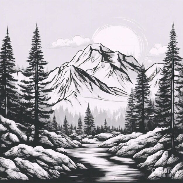 Vector mountain design for t shirt design