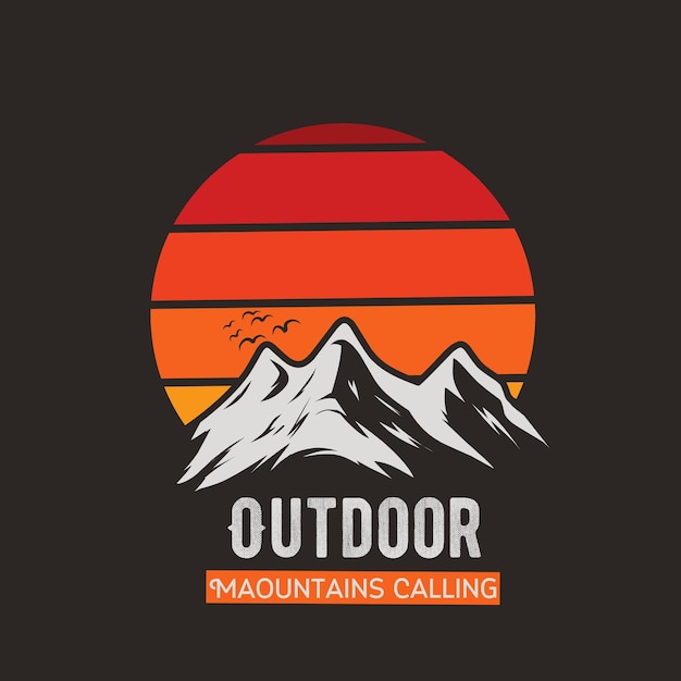 T シャツのデザインなどに最適な日没の山の風景のベクトル
