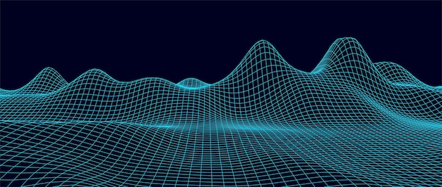 Векторный горный каркасный пейзаж Технология полигональной местности Футуристический фон