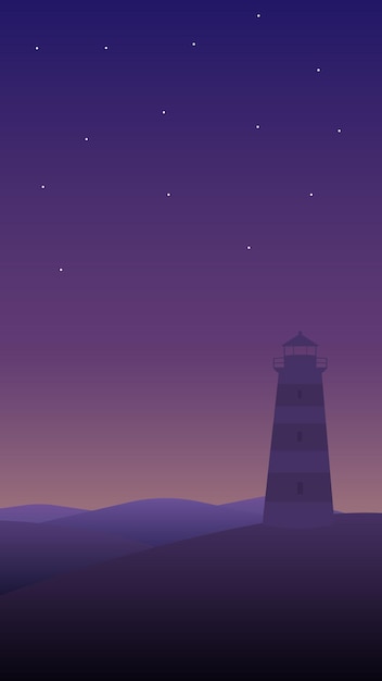 vector mountain with light house silhouette