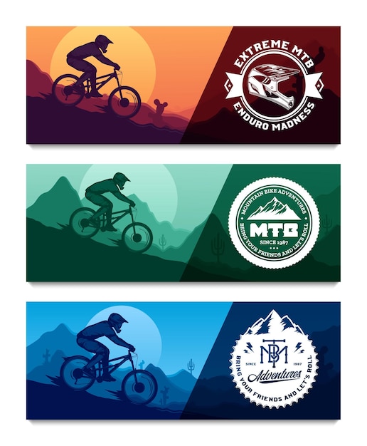 Vector mountainbiken horizontale banner set