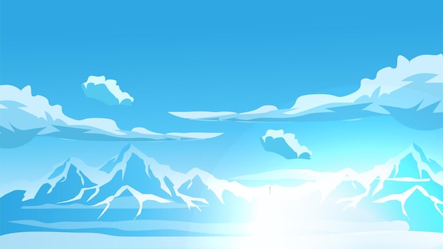 vector mountains above the clouds and clear blue sky