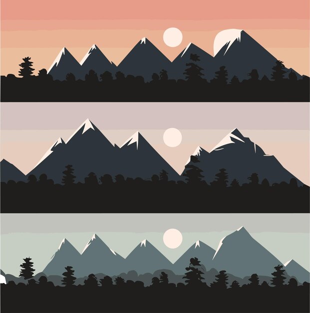 Vector vector mountains and forest silhouettes set