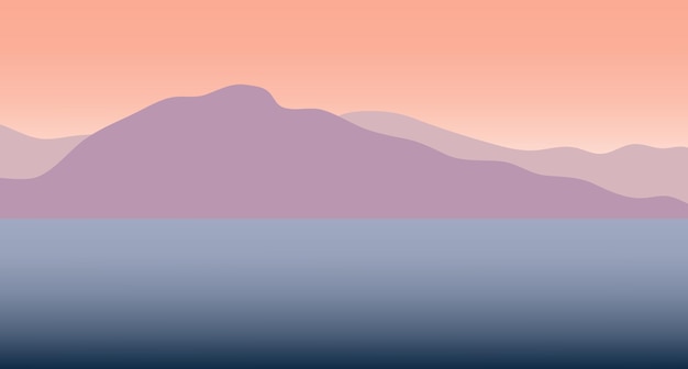 Vector vector mountains and sea landscape in flat style