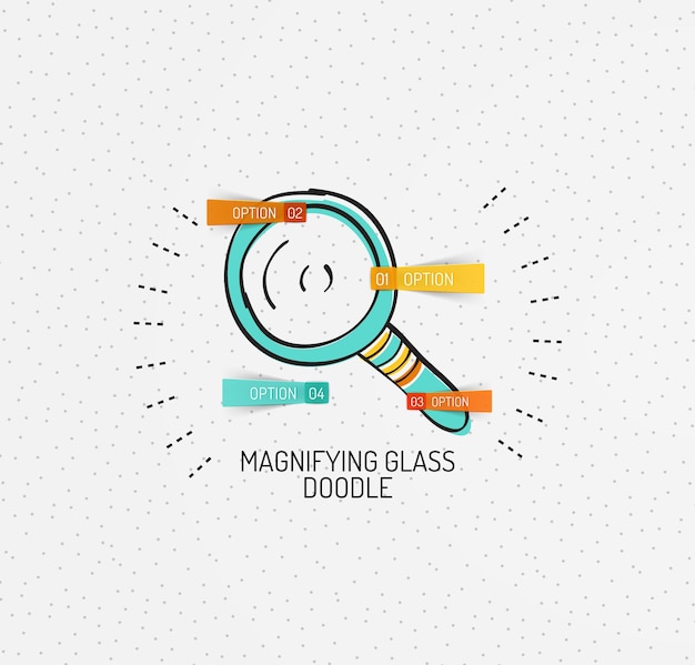 Vector multicolored handdrawn doodles icon stamp Magnifying glass concept