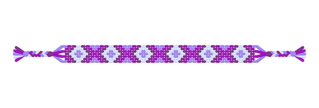 Vector multicolored handmade hippie friendship bracelet of violet threads.