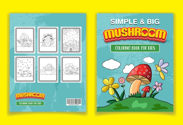 Disegno della copertina del libro da colorare dei bambini dei funghi di vettore