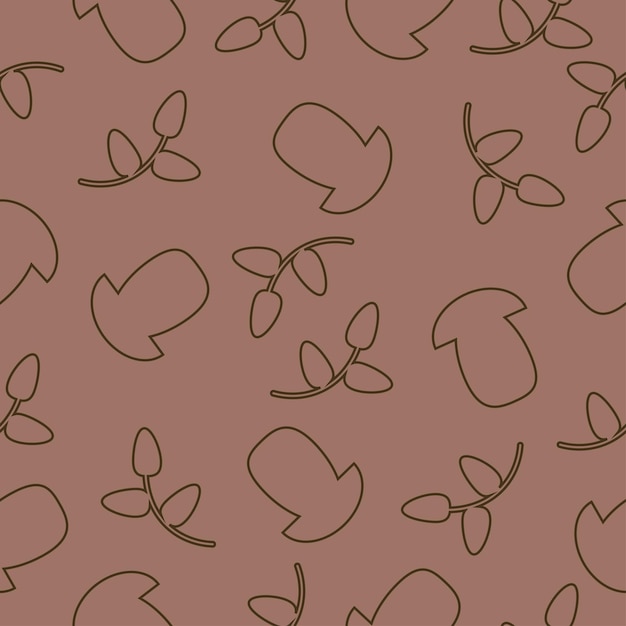 Vector mushrooms on brown background pattern