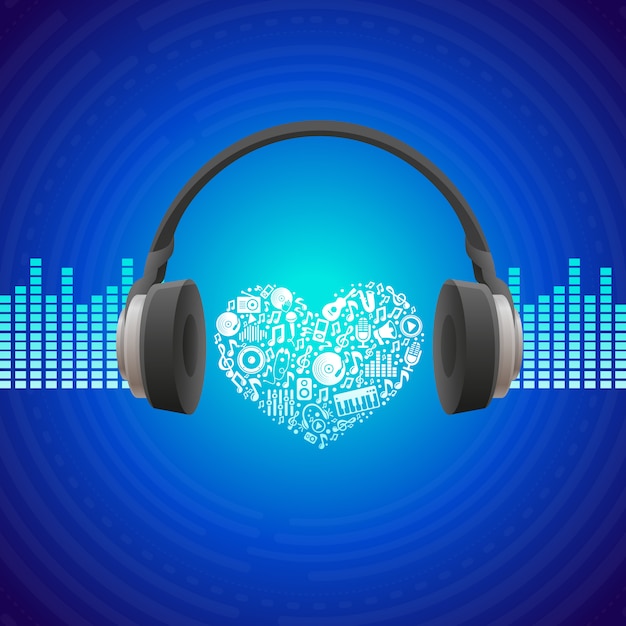 Vector vector music concept - abstract background with headphones