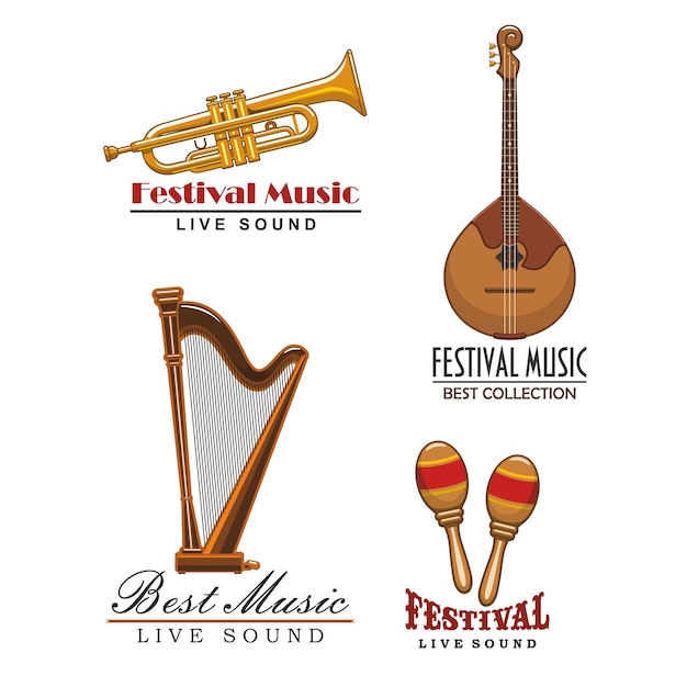 Vector music festival icons of musical instruments