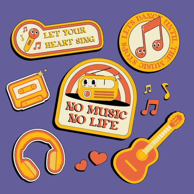 Vector music hand drawn retro sticker collection