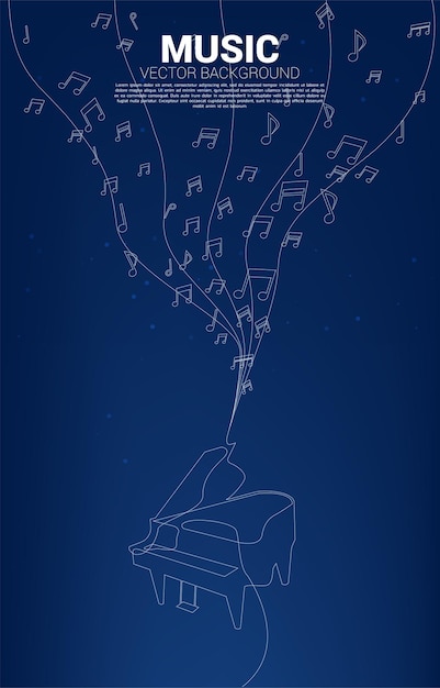 Vector music melody note dancing flow with one line violin . Concept background for classic song and concert theme.